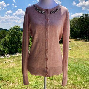 Blush Pink Womens Crewneck Cardigan Sweater Embellished Neckline A New Day Small